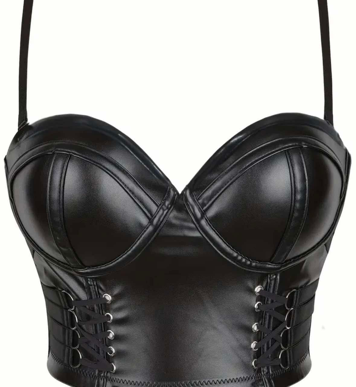 “Sexy blac leather laced up Corset” adjustable straps