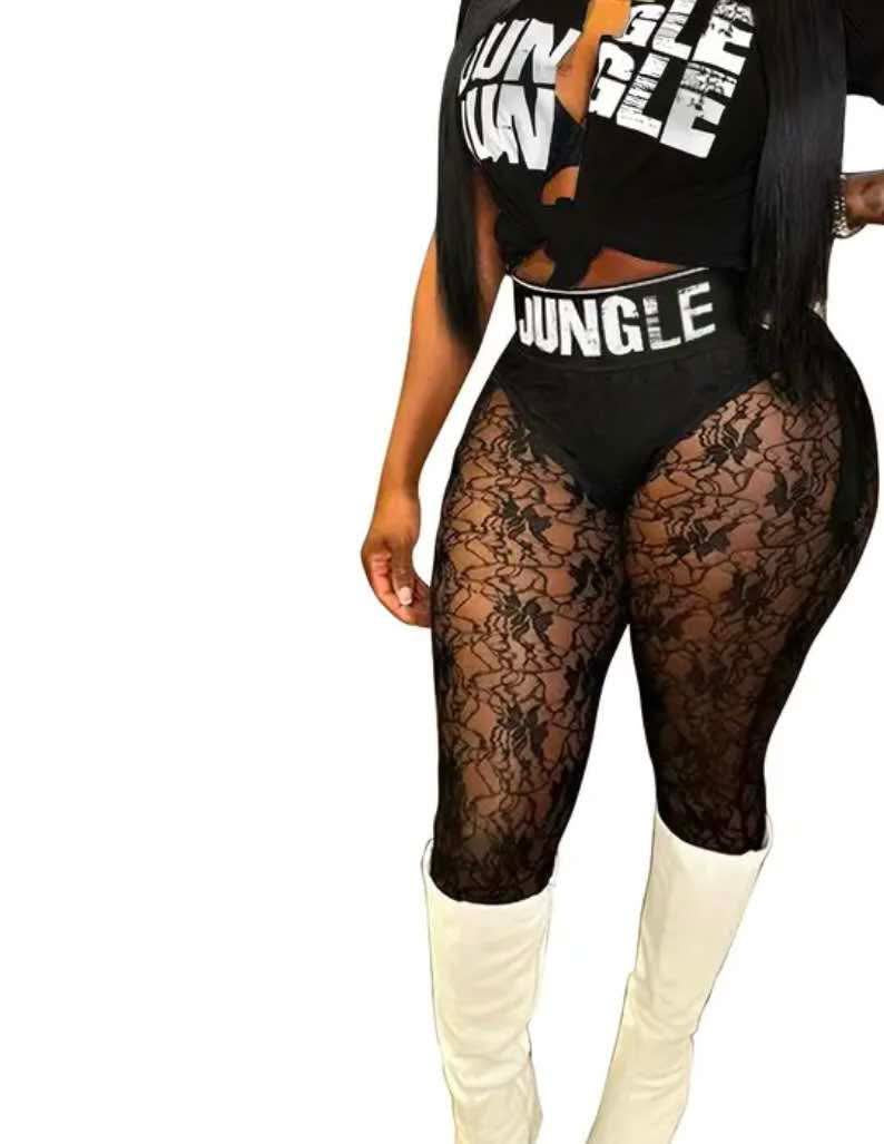 “Two piece crop top & high waist Semi- Sheer lace pants “