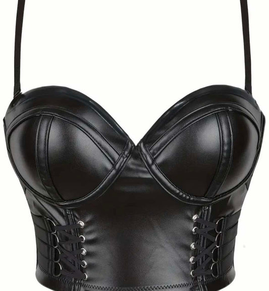 “Sexy blac leather laced up  Corset” adjustable straps