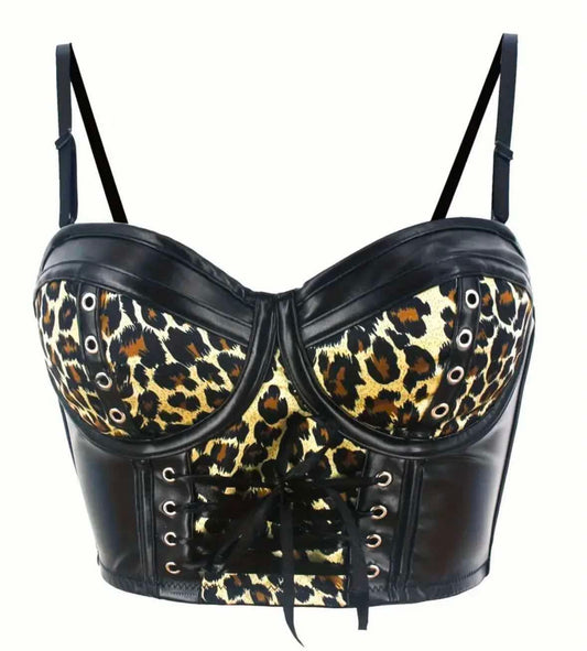 “Sexy Leopard/black laced up Corset” adjustable straps